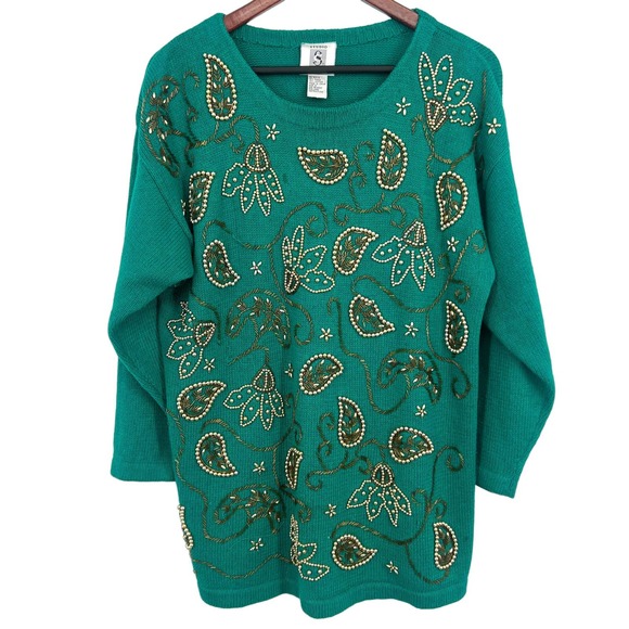 Studio Collection Womens Size Medium Vintage 90s 80s Beaded Sweater Blouse Top - Picture 1 of 9